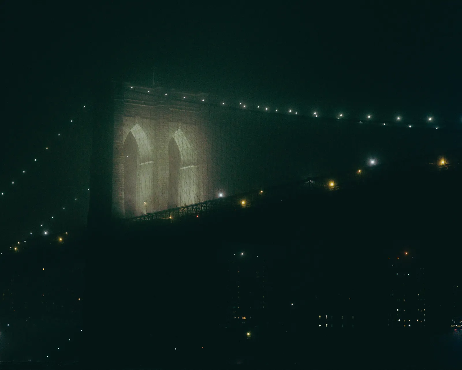 New York lights and traffic glowing at night